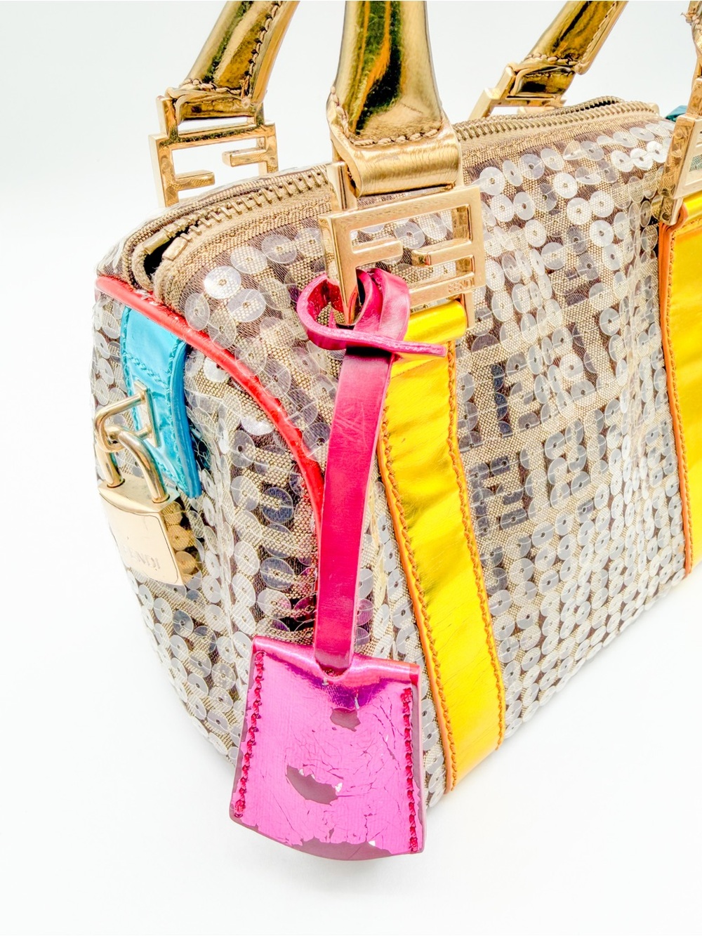 Fendi Zucca sequin-embellished mini Boston/satchel bag